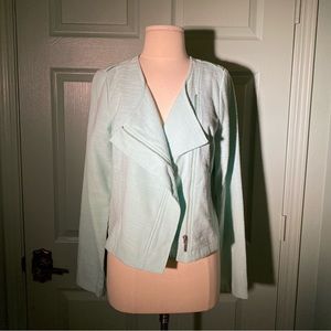 STOOSH mint green textured cotton blend moto style zip up lightweight jacket